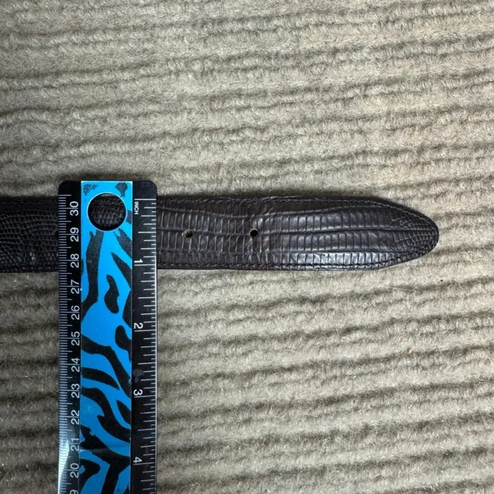 Joan & David Dark Brown Lizard Embossed Leather Belt Silver Buckle Made in Italy